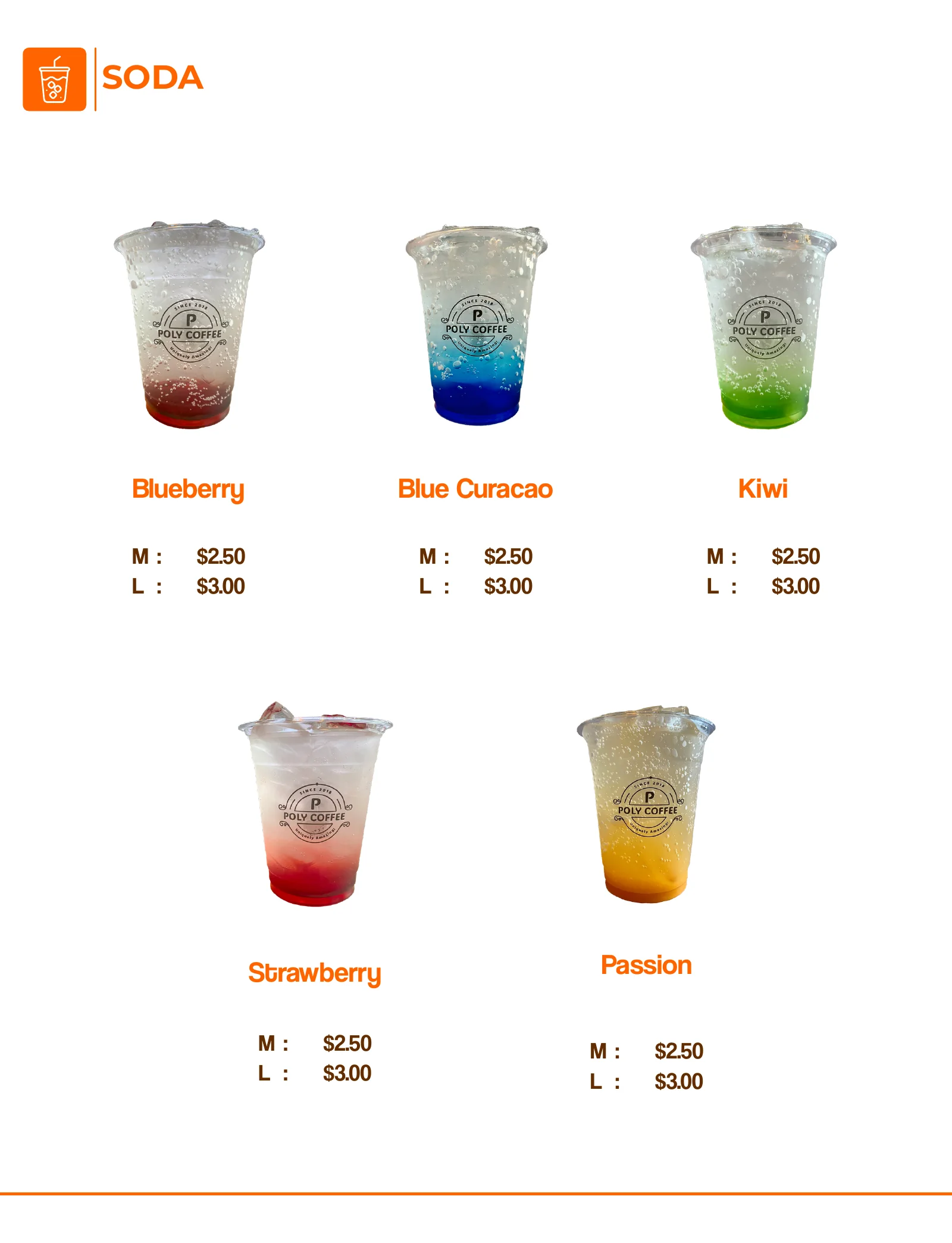 Poly Pizza coffee menu — Italian sodas and prices